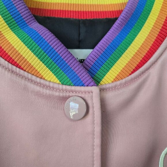 COACH Rainbow Bomber Satin Souvenir Jacket Pearl Pink Size XS - Picture 6 of 14